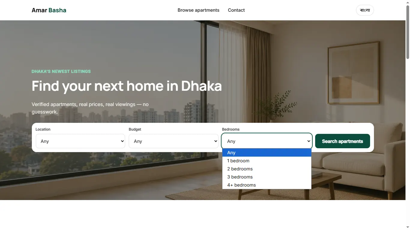 Amar Basha Dhaka apartment discovery website by WARPIX Studio