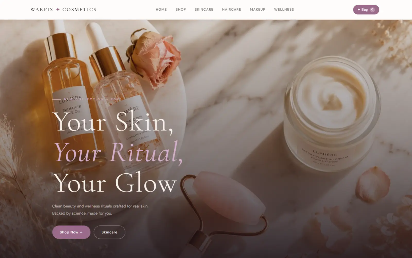 WARPIX Cosmetics beauty and wellness ecommerce website foundation